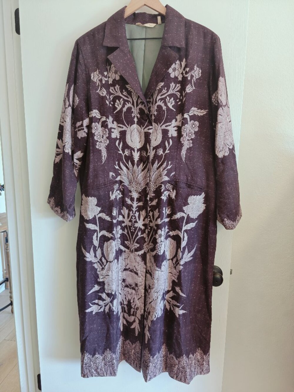 Soft Surroundings Masterpiece Duster XL Plum Floral Long Coat Jacket - Picture 2 of 9